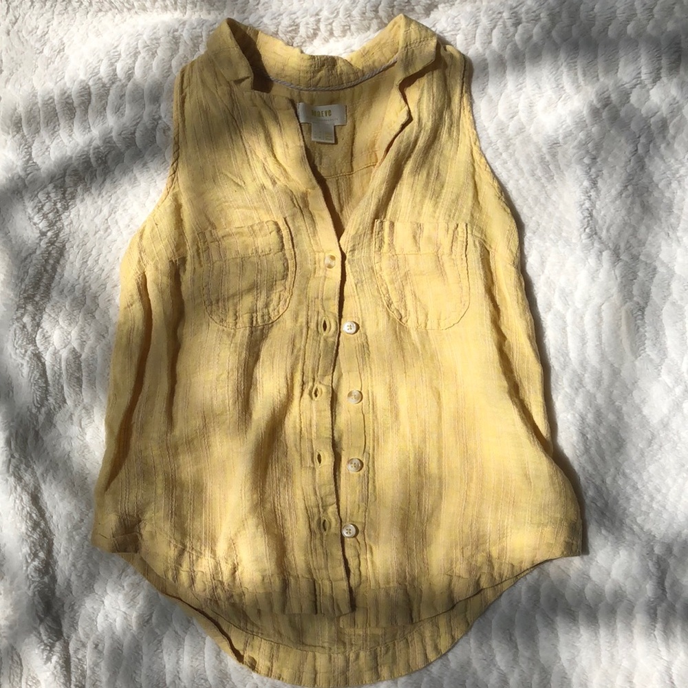 Anthropologie Yellow Sleeveless Button-Up Top